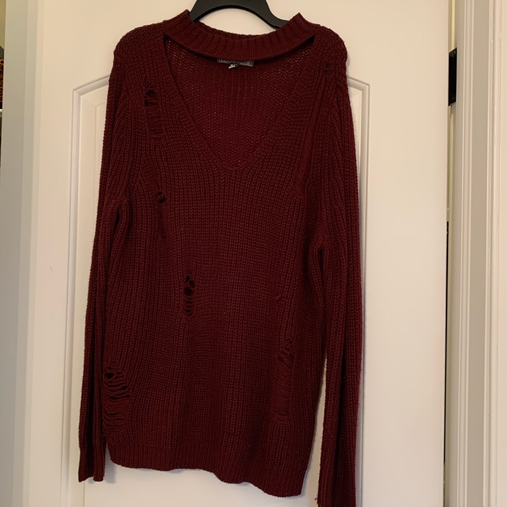 Maroon Crave Fame Distressed Sweater